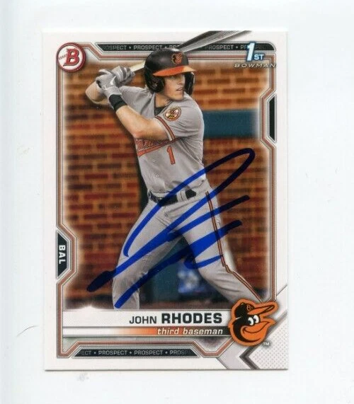 JOHN RHODES SIGNED 2021 BOWMAN DRAFT BASEBALL CARD AUTO