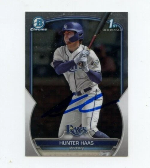 HUNTER HAAS SIGNED 2023 BOWMAN CHROME DRAFT CARD AUTO