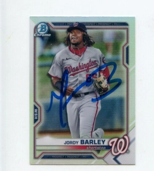 JORDY BARLEY SIGNED 2021 BOWMAN CHROME DRAFT REFRACTOR CARD AUTO