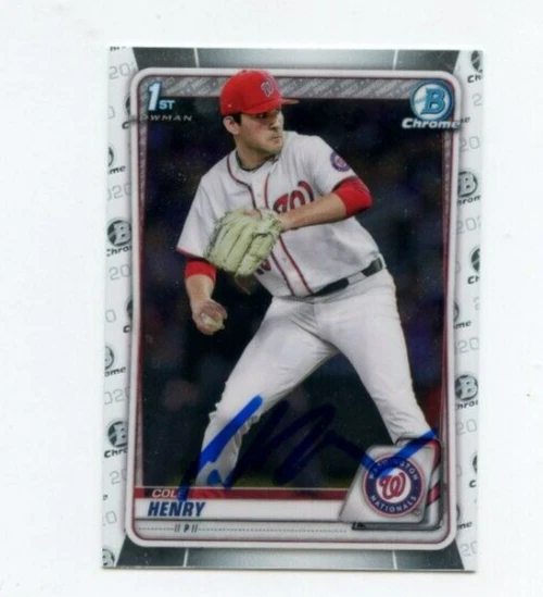 COLE HENRY SIGNED 2020 BOWMAN CHROME DRAFT CARD AUTO