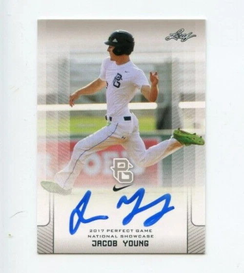 JACOB YOUNG SIGNED 2017 LEAF PERFECT GAME BASEBALL CARD AUTO