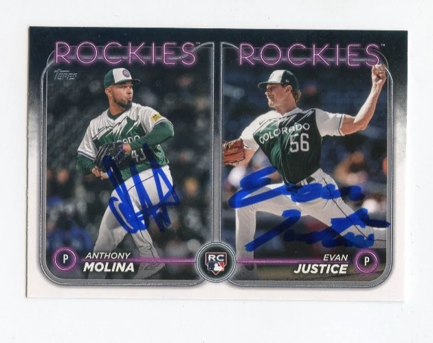ANTHONY MOLINA EVAN JUSTICE SIGNED AUTOGRAPHED 2024 TOPPS BASEBALL CARD AUTO