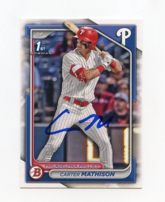 CARTER MATHISON SIGNED AUTOGRAPHED 2024 BOWMAN DRAFT BASEBALL CARD AUTO