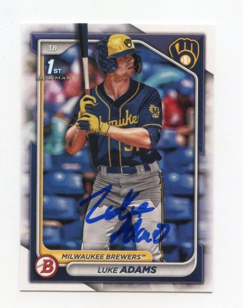 LUKE ADAMS SIGNED AUTOGRAPHED 2024 BOWMAN BASEBALL CARD AUTO