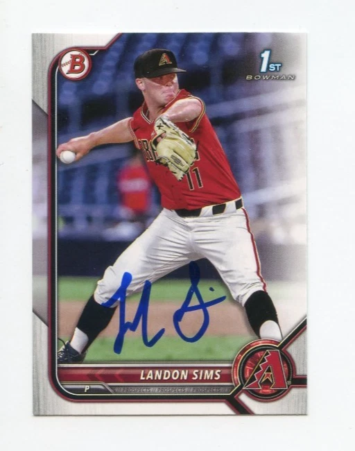 LANDON SIMS SIGNED AUTOGRAPHED 2022 BOWMAN DRAFT BASEBALL CARD AUTO