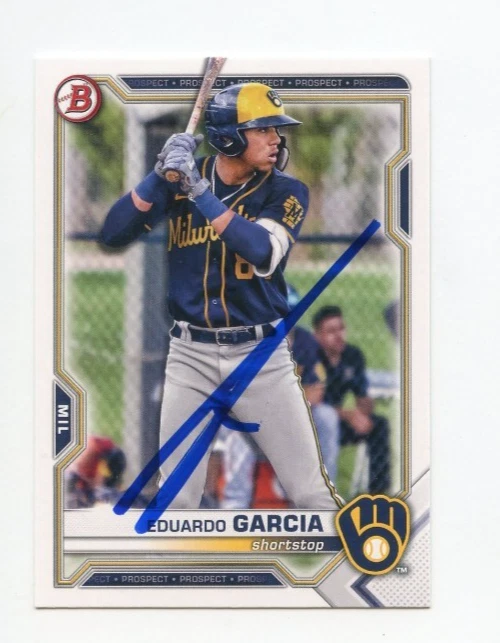 EDUARDO GARCIA SIGNED AUTOGRAPHED 2021 BOWMAN DRAFT BASEBALL CARD AUTO