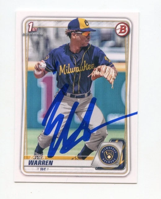 ZAVIER WARREN SIGNED AUTOGRAPHED 2020 BOWMAN DRAFT BASEBALL CARD AUTO