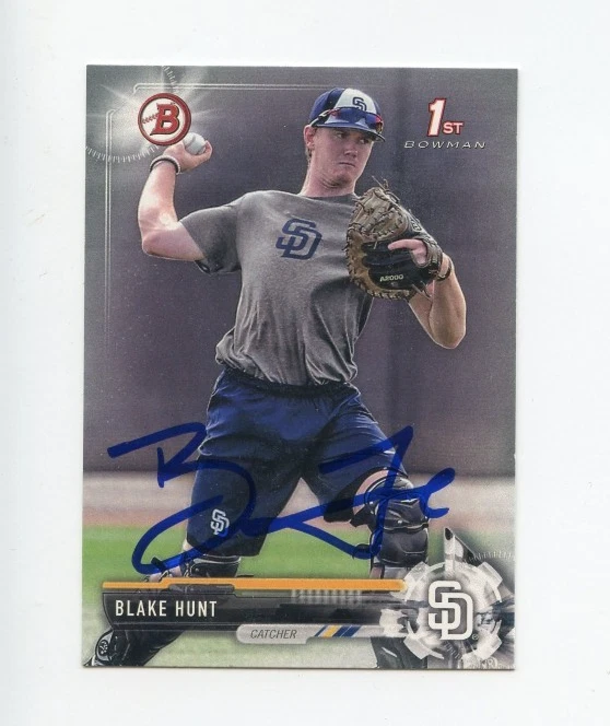 BLAKE HUNT SIGNED AUTOGRAPHED 2017 BOWMAN DRAFT BASEBALL CARD AUTO