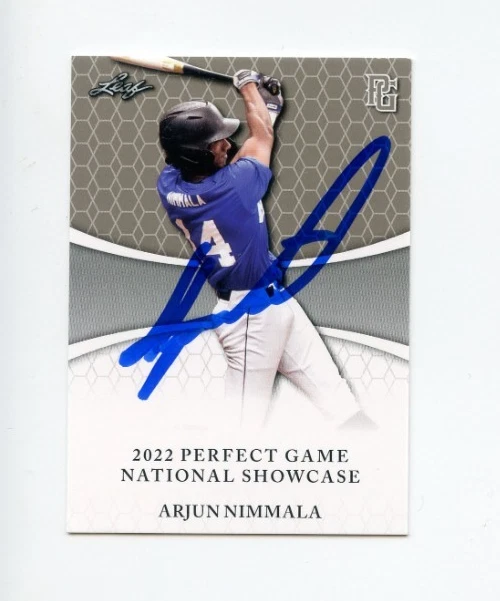 ARJUN NIMMALA SIGNED 2022 LEAF PERFECT GAME BASEBALL CARD AUTO