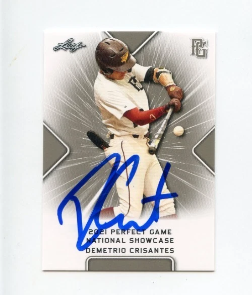 DEMETRIO CRISANTES SIGNED 2021 LEAF PERFECT GAME BASEBALL CARD AUTO
