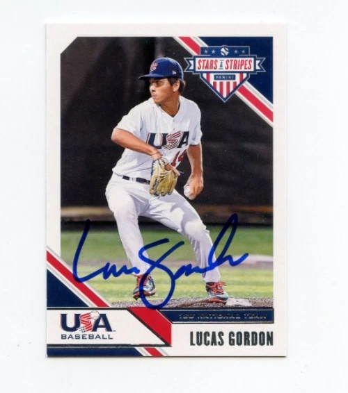 LUCAS GORDON SIGNED 2020 USA BASEBALL STARS & STRIPES CARD AUTO