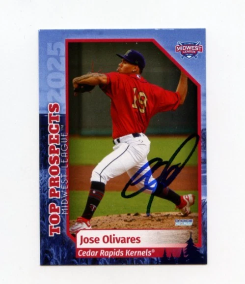 JOSE OLIVARES SIGNED 2025 MIDWEST LEAGUE TOP PROSPECT CARD AUTO