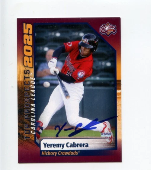 YEREMY CABRERA SIGNED 2025 CAROLINA LEAGUE TOP PROSPECT CARD AUTO