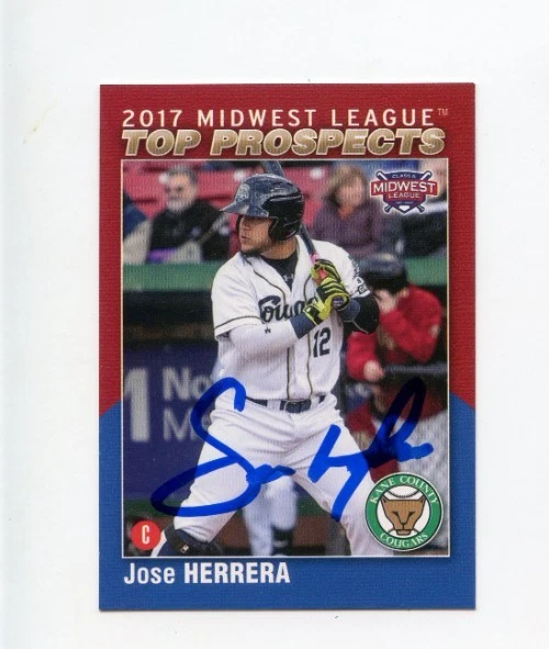 JOSE HERRERA SIGNED 2017 MIDWEST LEAGUE TOP PROSPECT CARD AUTO
