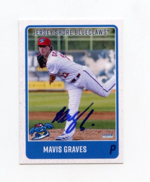 MAVIS GRAVES SIGNED 2025 JERSEY SHORE BLUECLAWS BASEBALL CARD AUTO