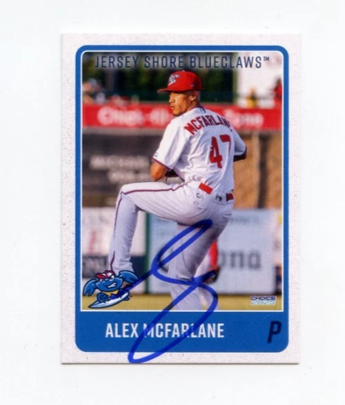 ALEX MCFARLANE SIGNED 2025 JERSEY SHORE BLUECLAWS BASEBALL CARD AUTO