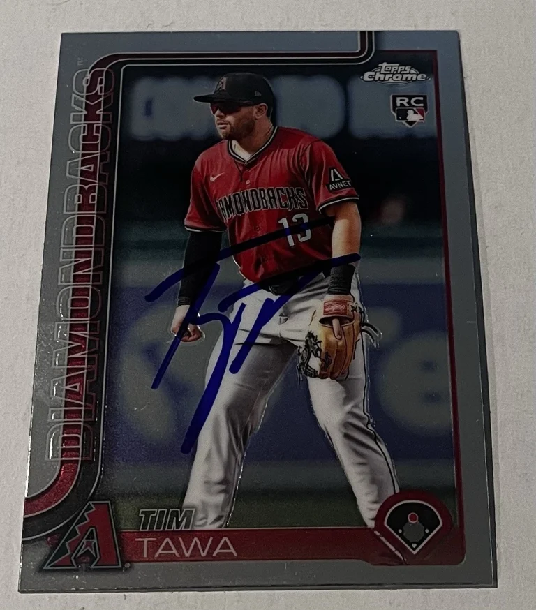 TIM TAWA SIGNED 2025 TOPPS CHROME BASEBALL CARD AUTO
