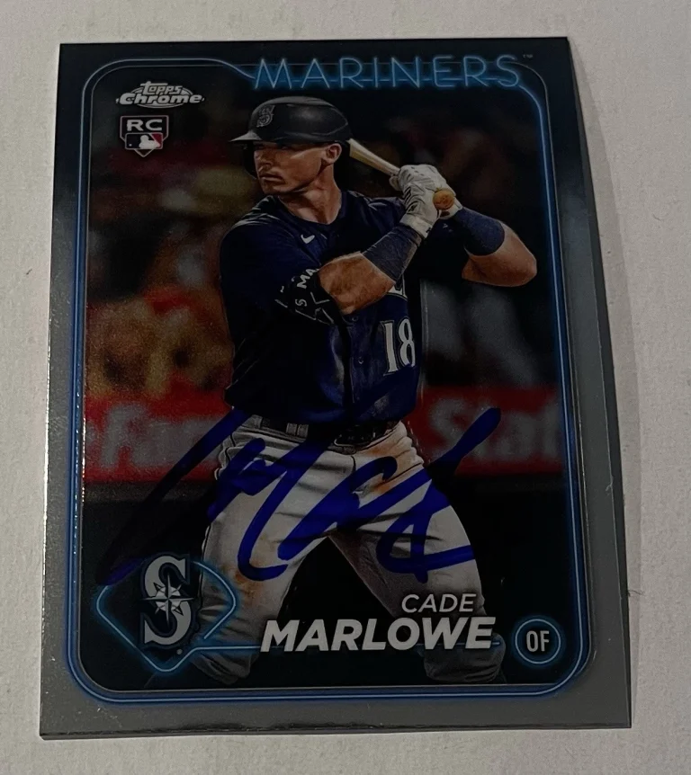 CADE MARLOWE SIGNED 2024 TOPPS CHROME BASEBALL CARD MARINERS AUTO