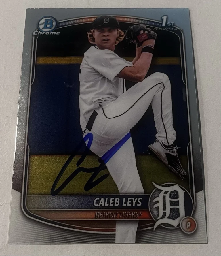 CALEB LEYS SIGNED 2025 BOWMAN DRAFT CHROME PROSPECT BASEBALL CARD AUTO