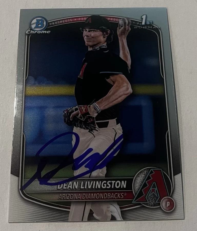 DEAN LIVINGSTON SIGNED 2025 BOWMAN CHROME DRAFT PROSPECT BASEBALL CARD AUTO