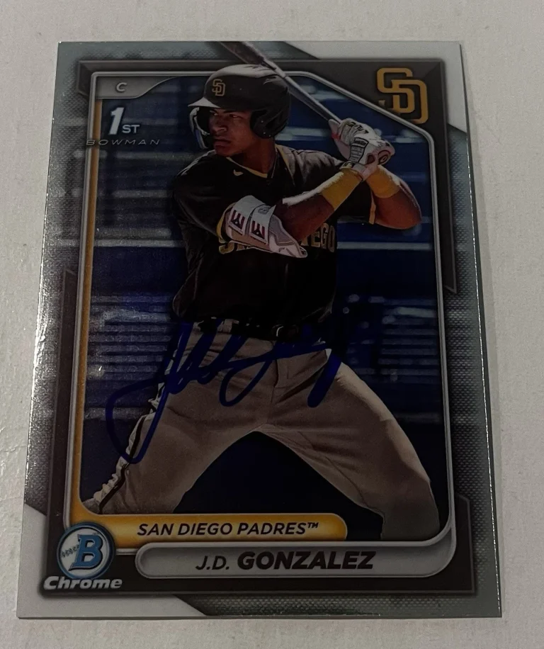 JD GONZALEZ SIGNED 2024 BOWMAN CHROME PROSPECT BASEBALL CARD AUTO