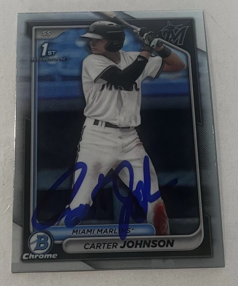 CARTER JOHNSON SIGNED 2024 BOWMAN DRAFT CHROME PROSPECT BASEBALL CARD AUTO