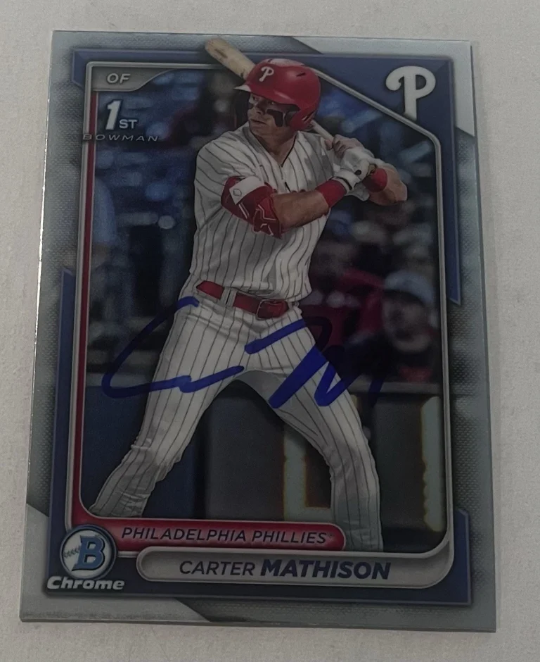 CARTER MATHISON SIGNED 2024 BOWMAN DRAFT CHROME PROSPECT BASEBALL CARD AUTO
