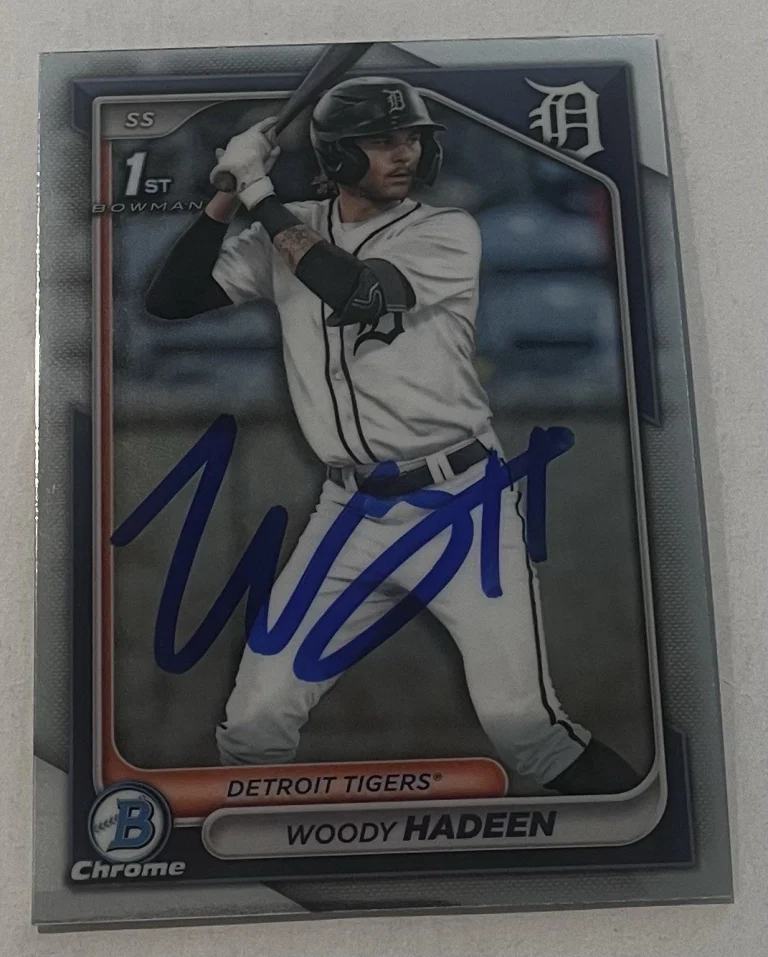 WOODY HADEEN SIGNED 2024 BOWMAN DRAFT CHROME PROSPECT BASEBALL CARD AUTO