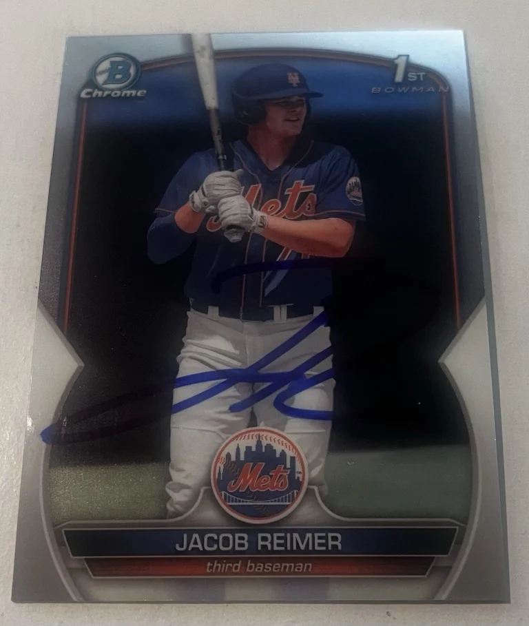 JACOB REIMER SIGNED 2023 BOWMAN CHROME PROSPECT BASEBALL CARD AUTO