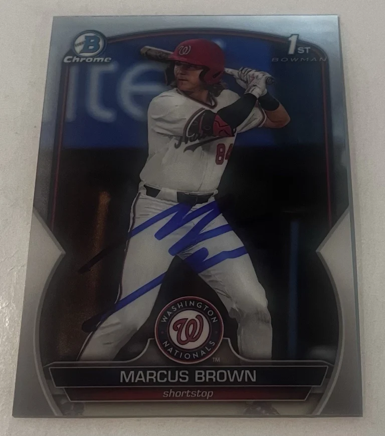 MARCUS BROWN SIGNED 2023 BOWMAN CHROME DRAFT PROSPECT BASEBALL CARD AUTO