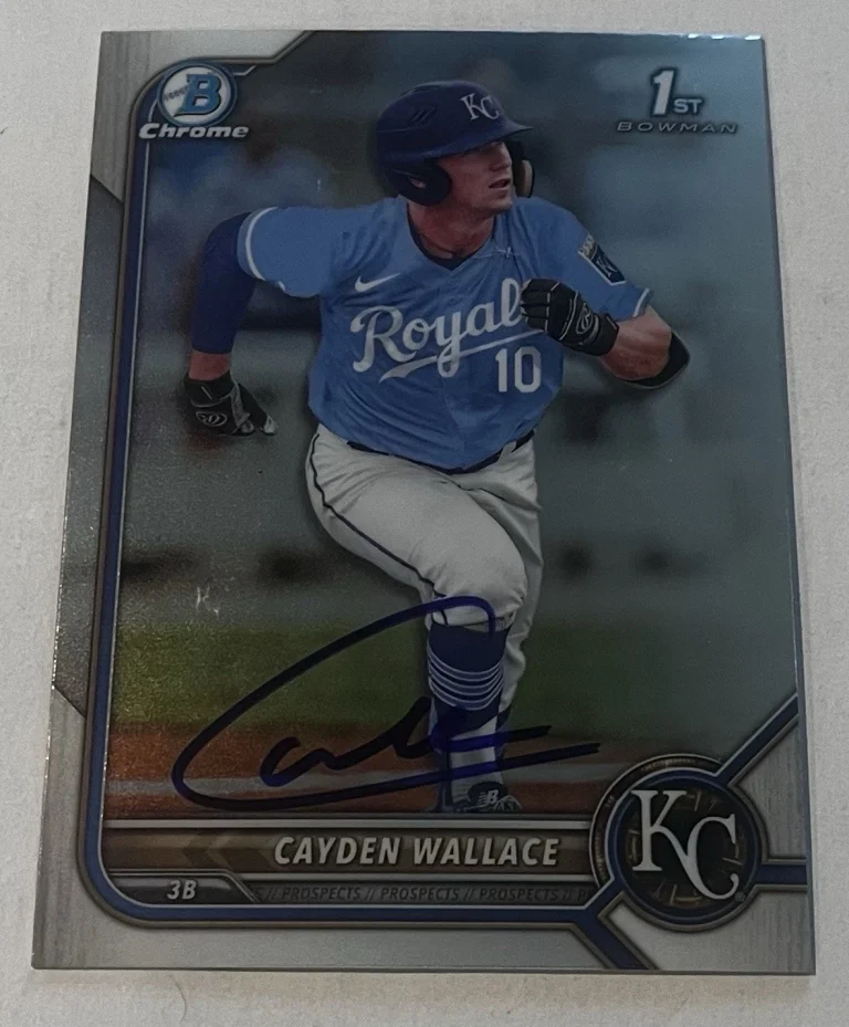 CAYDEN WALLACE SIGNED 2022 BOWMAN DRAFT CHROME PROSPECTS CARD AUTO