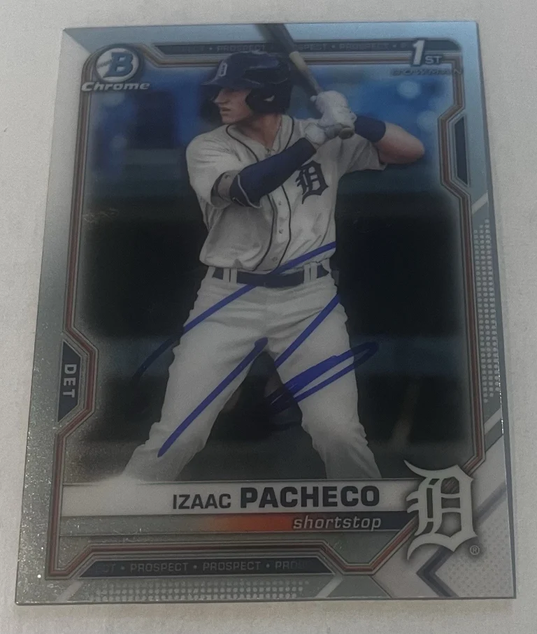 IZAAC PACHECO SIGNED 2021 BOWMAN DRAFT CHROME PROSPECT CARD AUTO