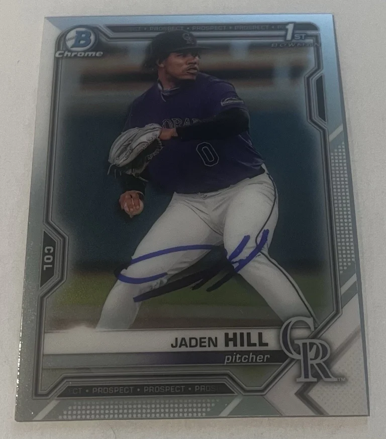 JADEN HILL SIGNED 2021 BOWMAN DRAFT CHROME PROSPECT CARD AUTO