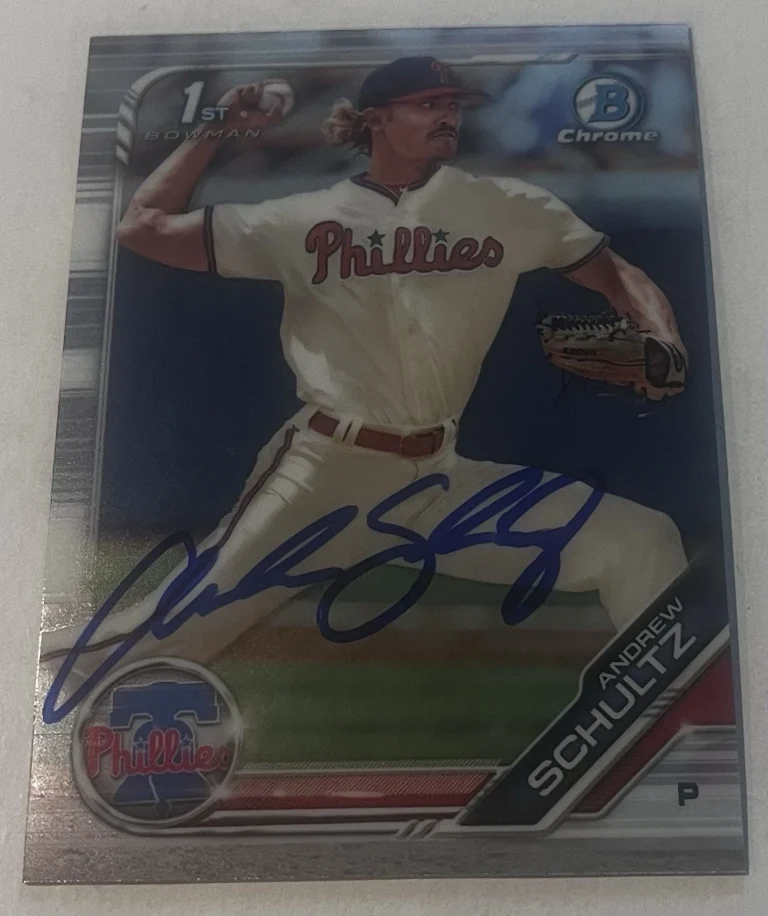ANDREW SCHULTZ SIGNED 2019 BOWMAN DRAFT CHROME PROSPECT CARD AUTO