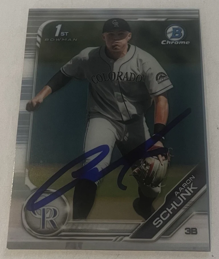 AARON SCHUNK SIGNED 2019 BOWMAN DRAFT CHROME PROSPECT CARD AUTO