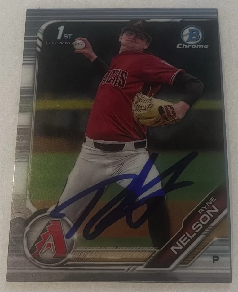 RYNE NELSON SIGNED 2019 BOWMAN DRAFT CHROME PROSPECT CARD AUTO