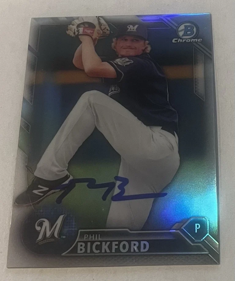 PHIL BICKFORD SIGNED 2016 BOWMAN DRAFT CHROME REFRACTOR PROSPECT CARD AUTO