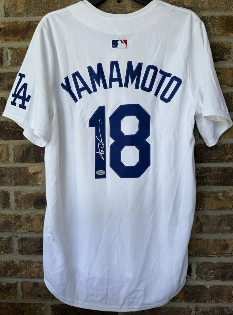 YOSHINOBU YAMAMOTO Autographed Signed Dodgers White Nike Baseball Jersey PSA/DNA