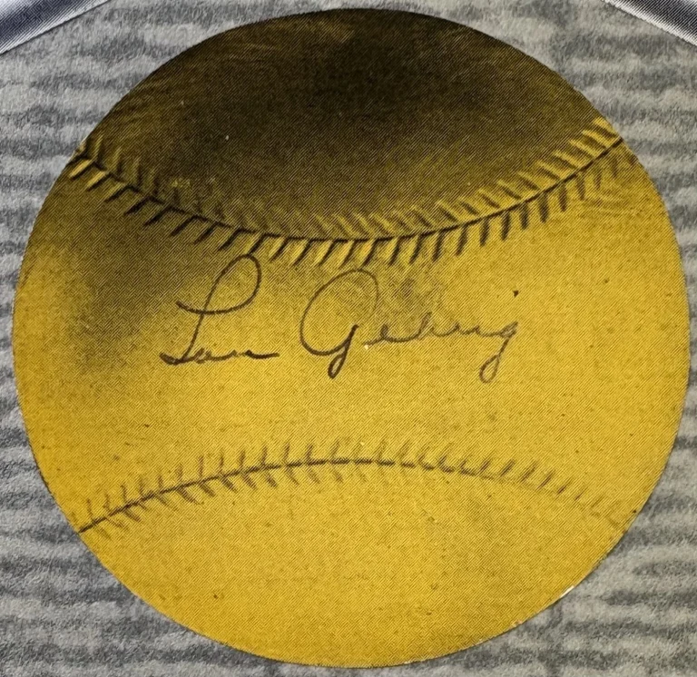 Lou Gehrig Signed 3x3 Baseball Sticker Photo Yankees HOF JSA