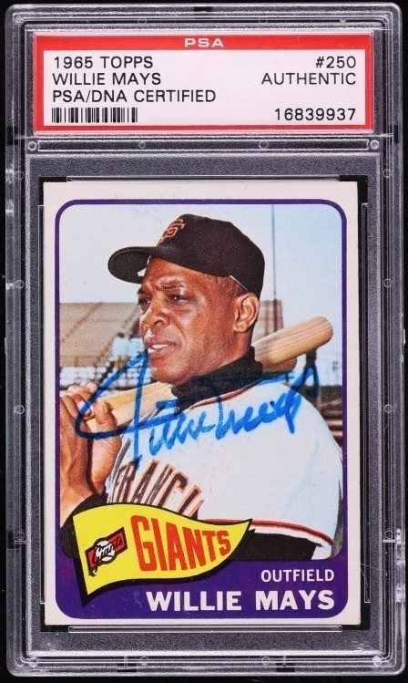 Willie Mays Signed Auto 1965 Topps 250 Baseball Card Giants HOF PSA DNA