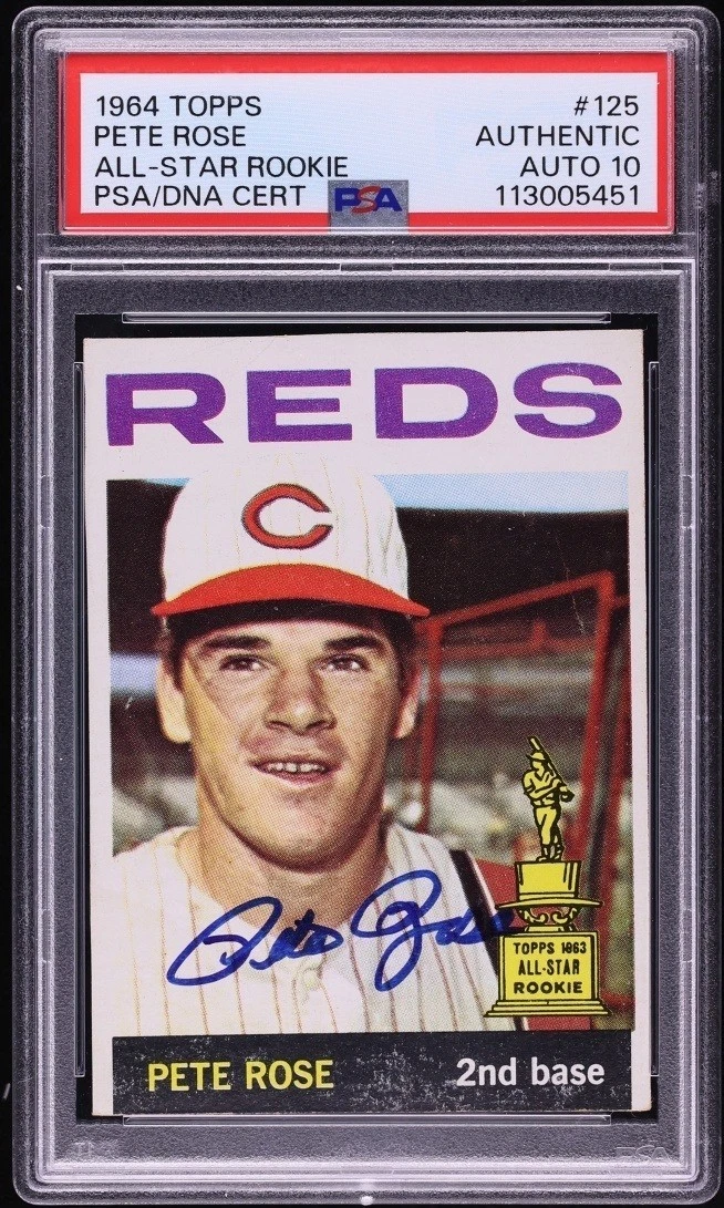 Pete Rose Signed 1964 Topps #125 All-Star Rookie Card First Solo RC PSA 10 Auto