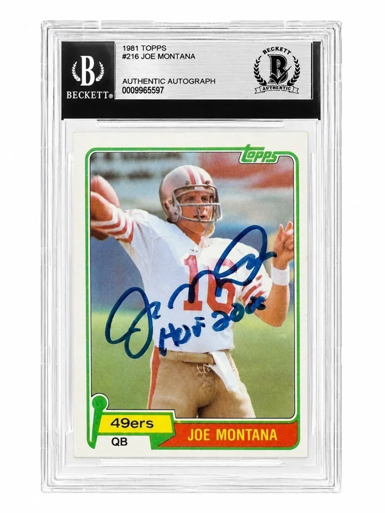 Joe Montana Signed Auto 1981 Topps 216 Rookie Card HOF 2000 Beckett BAS