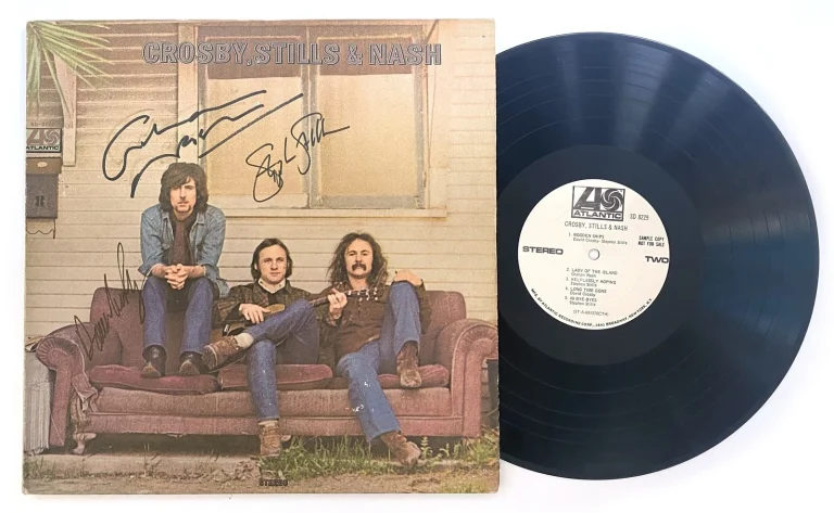 CSN Crosby Stills Nash Signed Auto Debut Album Cover GRAD Mint+ 9.5