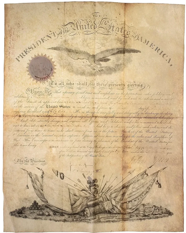 President John Tyler Signed Auto 1842 War Department Appointment GRAD