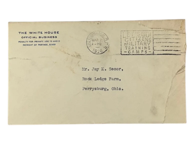 President Calvin Coolidge Original White House 1926 Mailing Envelope