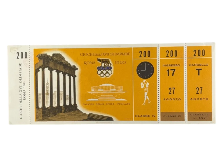 1960 Rome Olympics Full Unused Boxing Ticket Aug 27 Cassius Clay Muhammad Ali