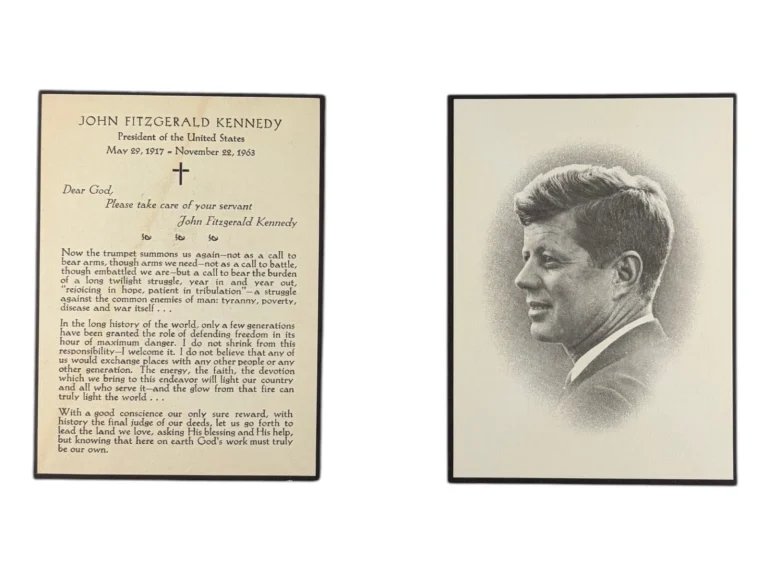 John F. Kennedy Memorial Prayer Card Black Bordered From Jacqueline Jackie