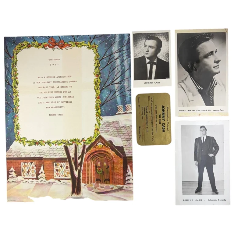Johnny Cash Original 1958 Fan Club Membership Card w/ Christmas Letter 1957