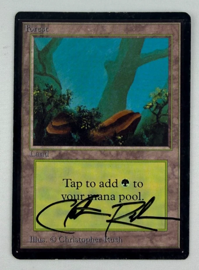 MTG Forest Land Beta Edition Autographed Auto Signed Christopher Rush