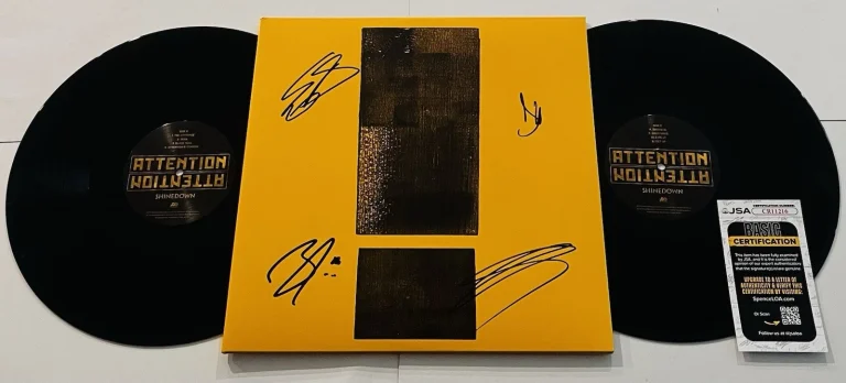 SHINEDOWN BAND SIGNED ATTENTION ATTENTION LP VINYL RECORD ALBUM BRENT +3 JSA COA